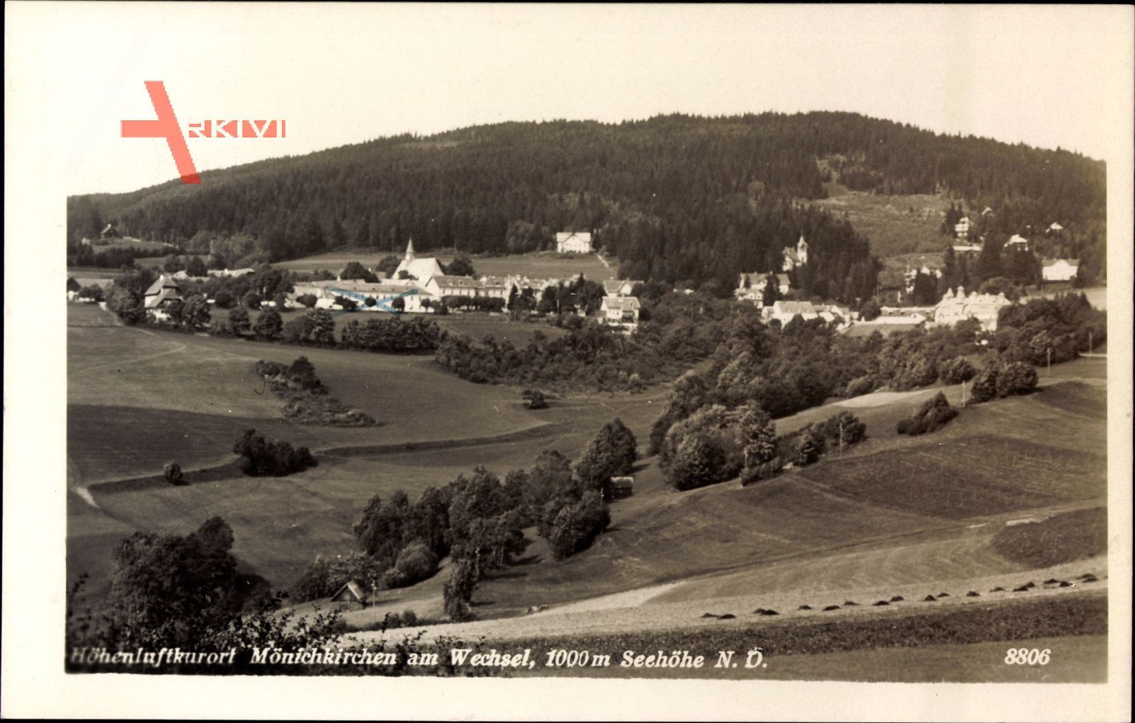 Mönichkirchen am Wechsel Niederösterreich, Blick auf den Ort, Felder, Wald