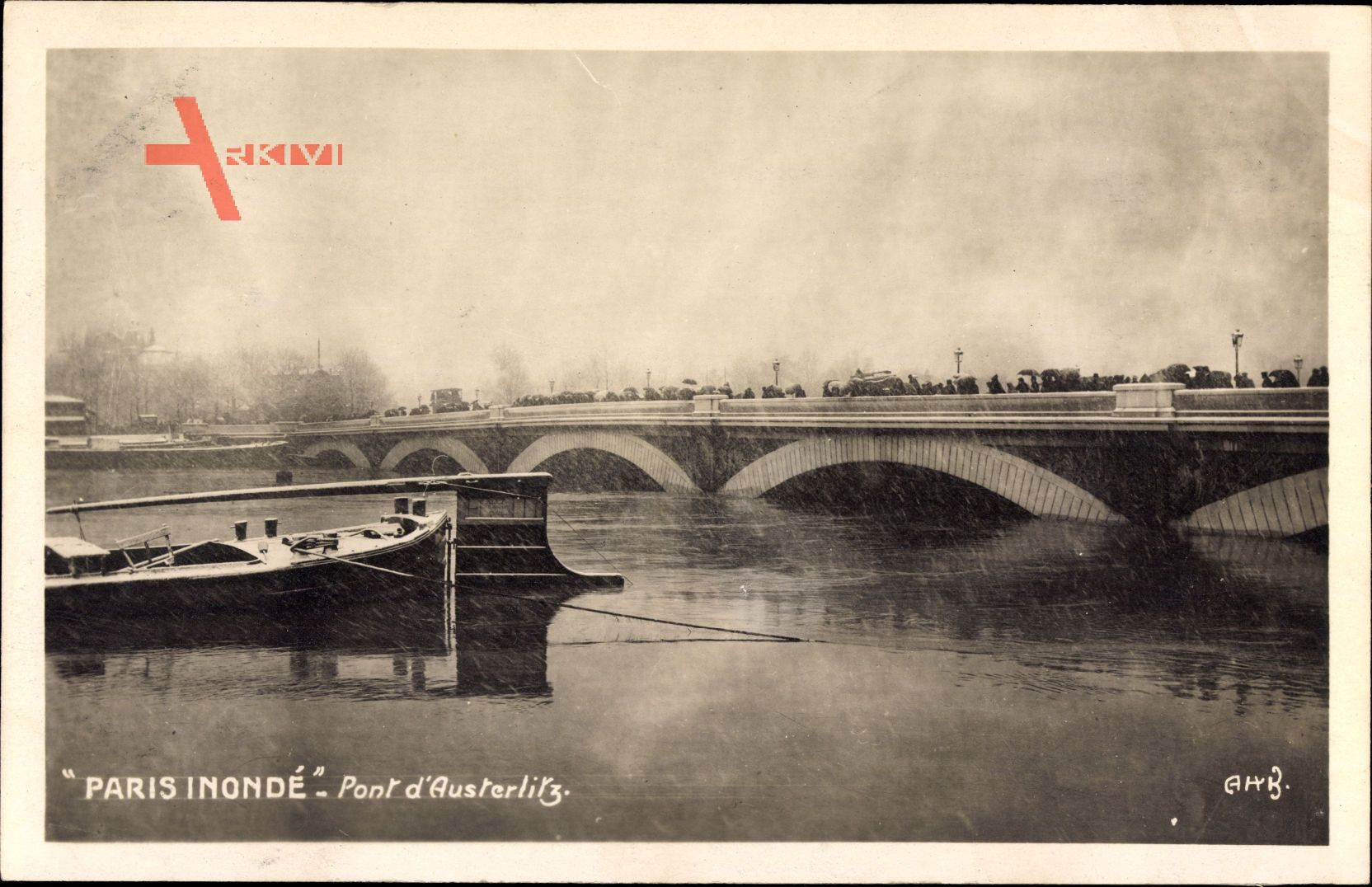 Paris, Pont dAusterlitz, Hochwasser, Inondé, Brücke, Liegendes Boot