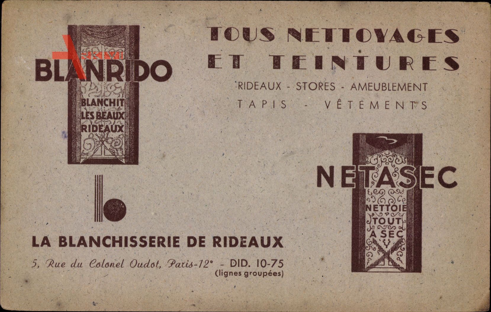 Blanrido, Netasec, La Blanchisserie de Rideaux,Paris 12e,Rue du Colonel Oudot