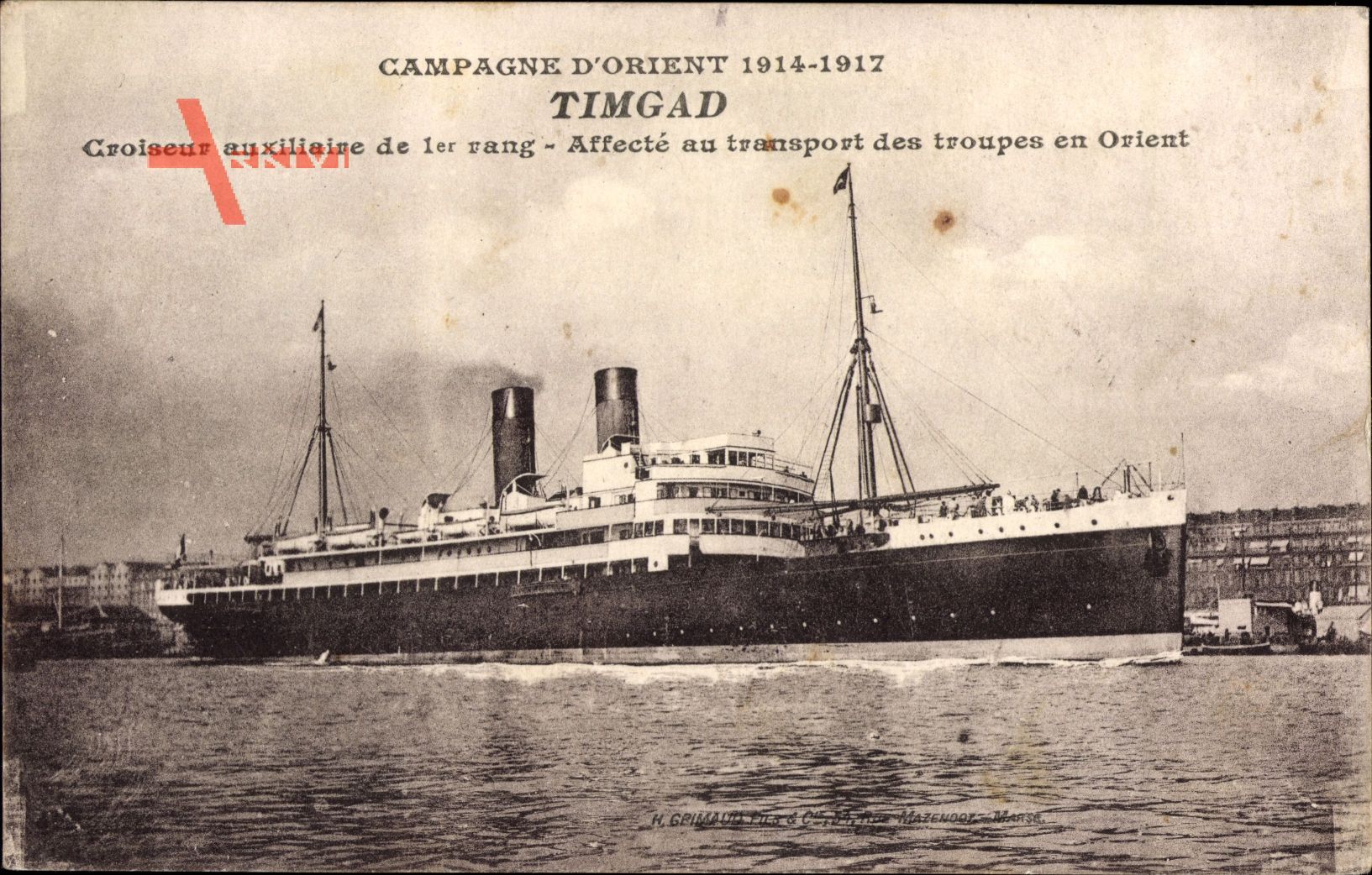 Croiseur Auxiliaire Timgad de 1er rang, Transport des troupes en Orient