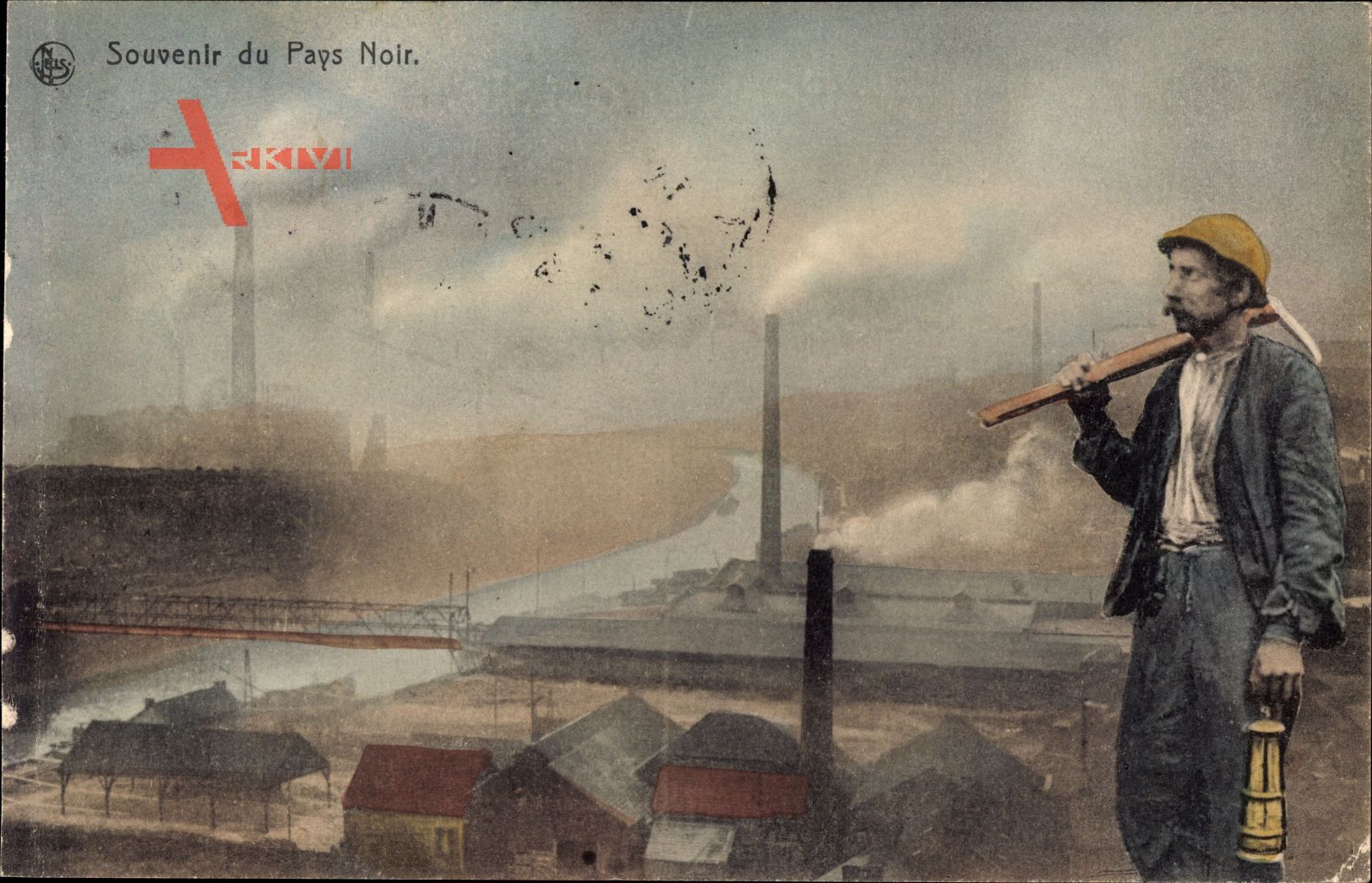 Souvenir du Pays Noir, Bergbau, Kohleindustrie, Bergmann mit Laterne