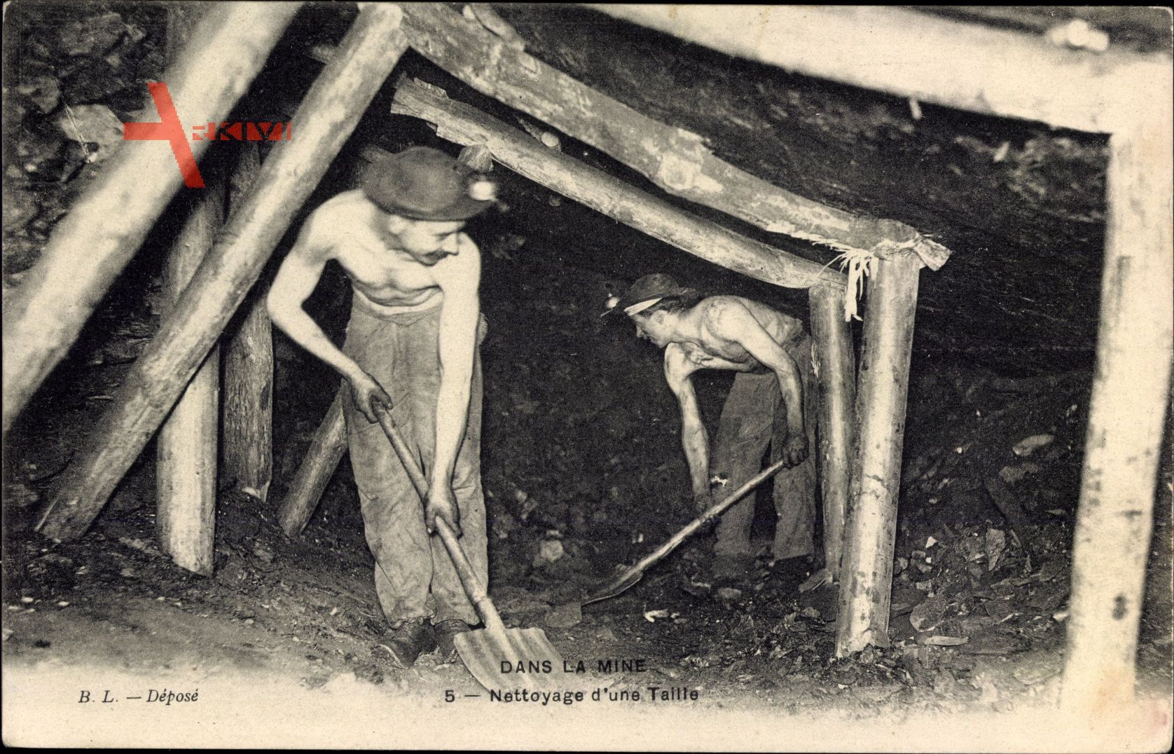 Dans la Mine, Nettoyage dune Taille, Bergbau unter Tage, Bergmänner
