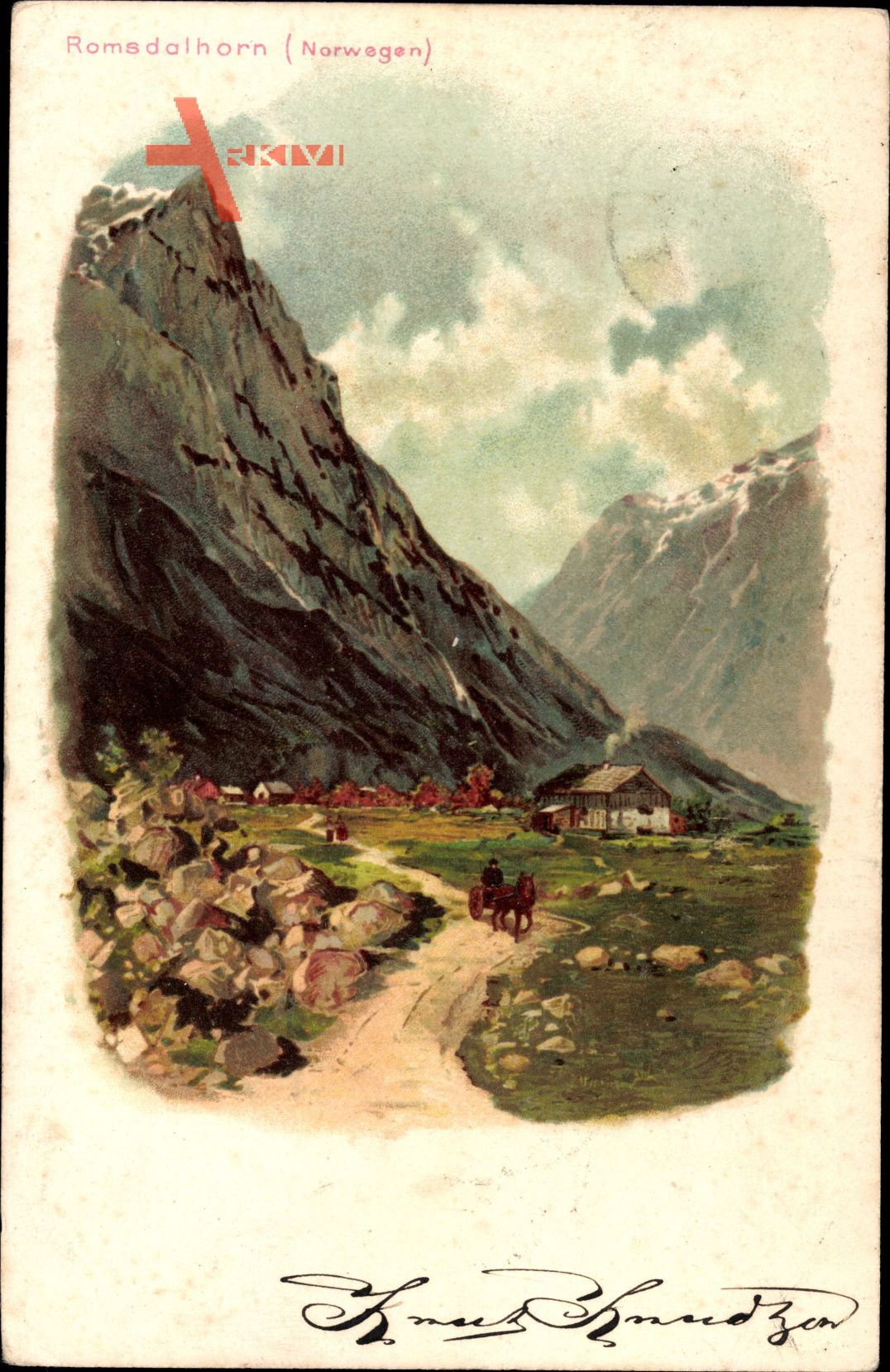 Norwegen, Romsdalhorn, Bergmassiv, Siedlung im Tal