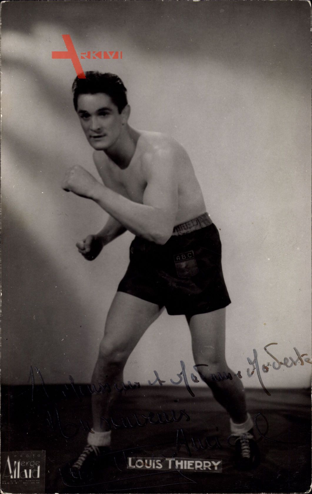 Französischer Boxer Louis Thierry, mit Autogramm