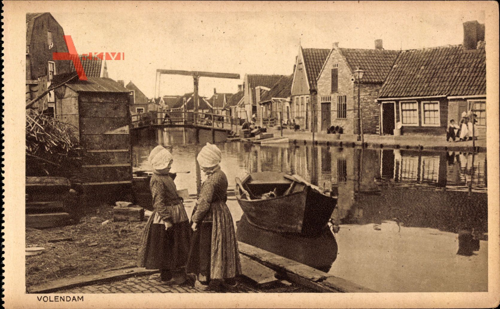Edam Volendam Nordholland, Mädchen in Trachten, Flusskanal, Hebebrücke
