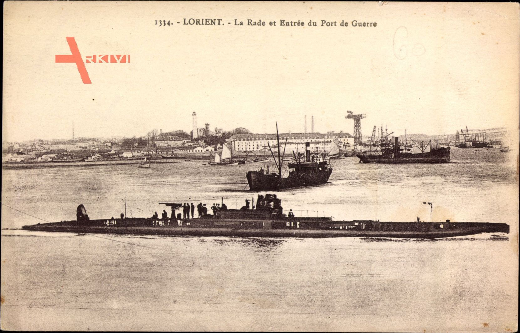 Lorient Morbihan, La Rade et Entree du Port de Guerre, Französisches Uboot