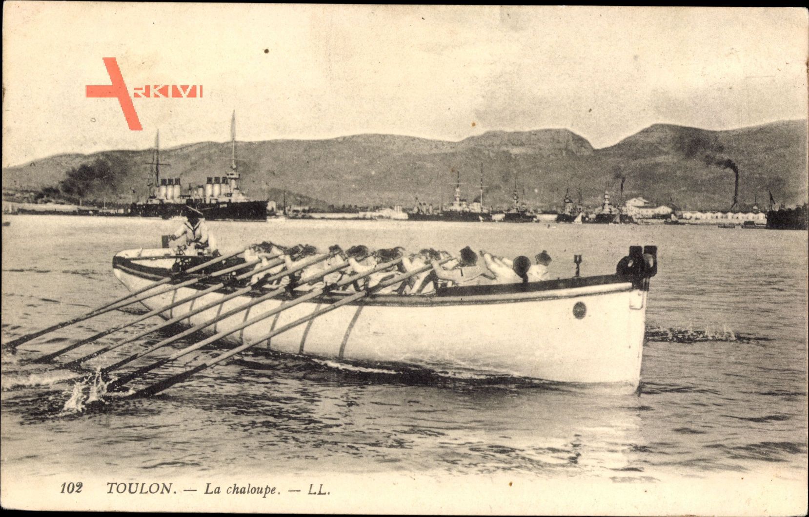 Toulon Var, La chaloupe, Seeleute am Ruder, Levy & Fils L.L. 102