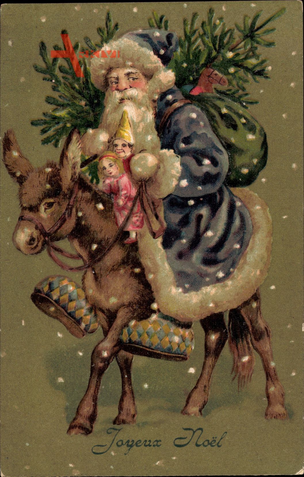 Frohe Weihnachten, Weihnachtsmann auf einem Esel