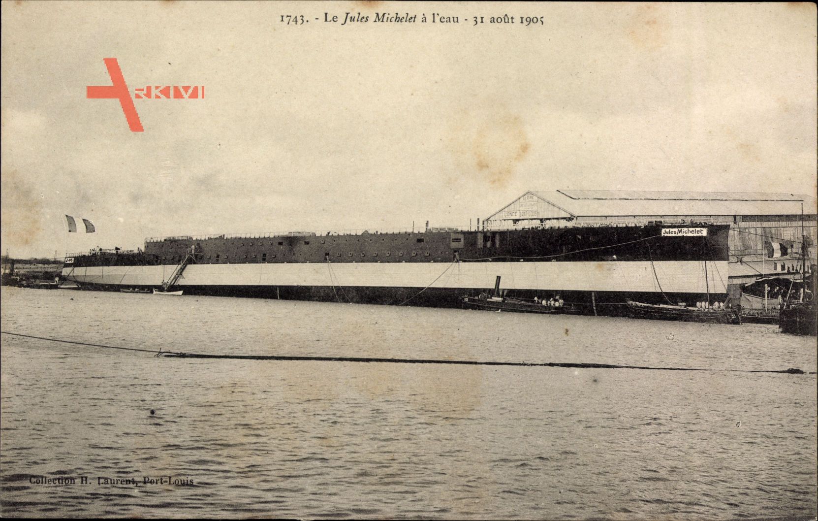 Le Jules Michelet à leau, 31 août 1905, Kriegsschiff, Werft