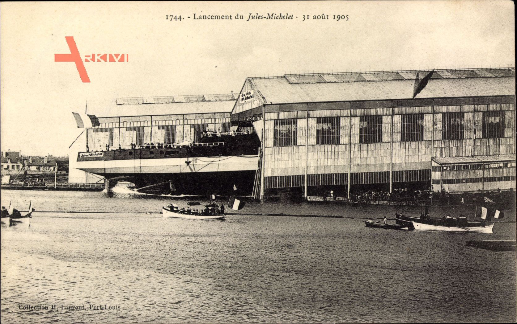 Lancement du Jules Michelet, 31 août 1905, Kriegsschiff, Werft