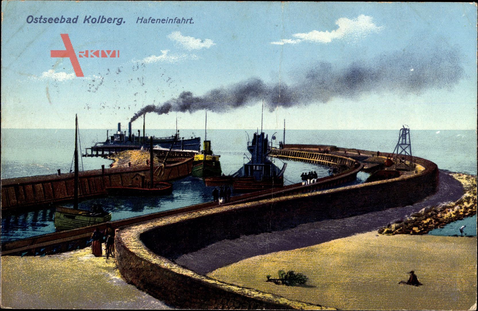 Kołobrzeg Kolberg Pommern, Hafeneinfahrt, Dampfschiff