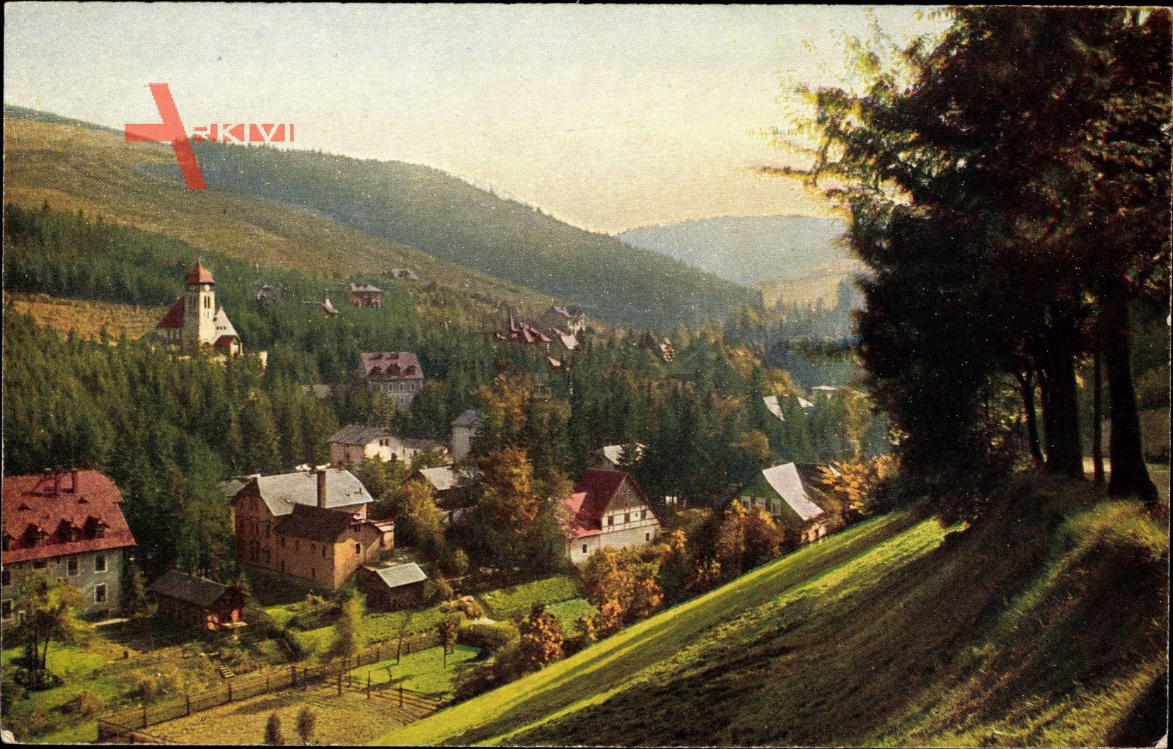 Kipsdorf Altenberg im Erzgebirge, Blick von Oberkipsdorf nach Tal Kipsdorf