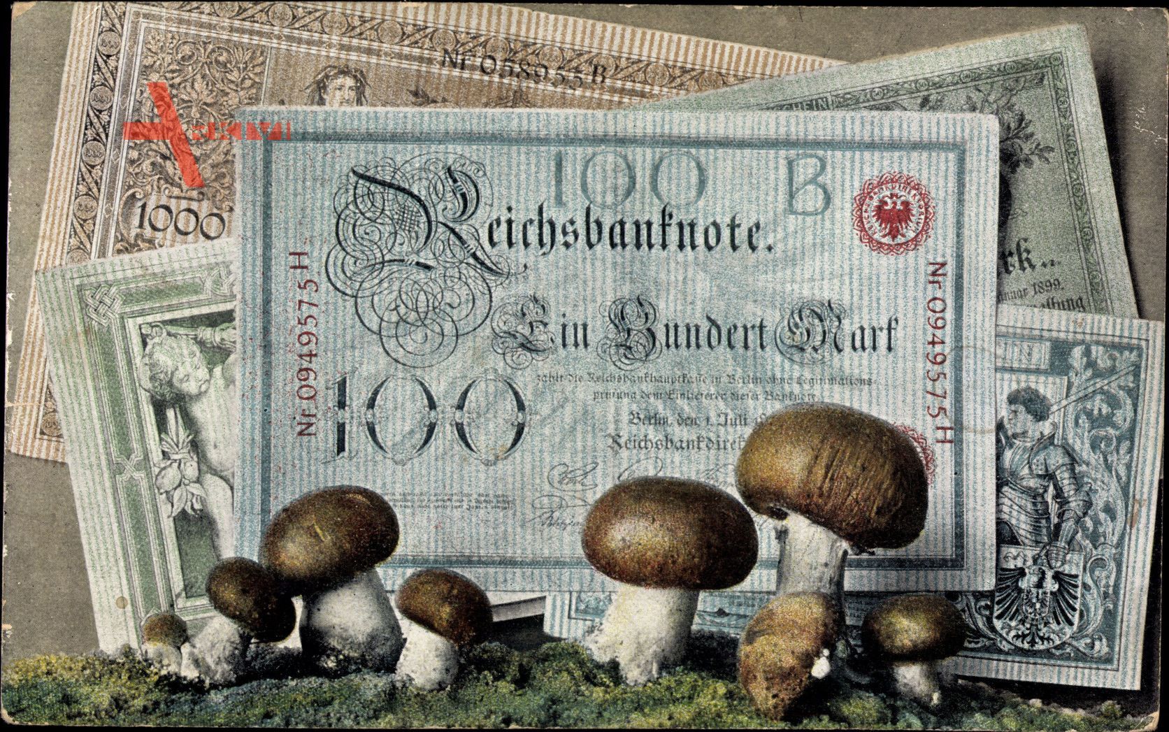 Geldschein Reichsbanknote, Ein Hundert Mark, Pilze