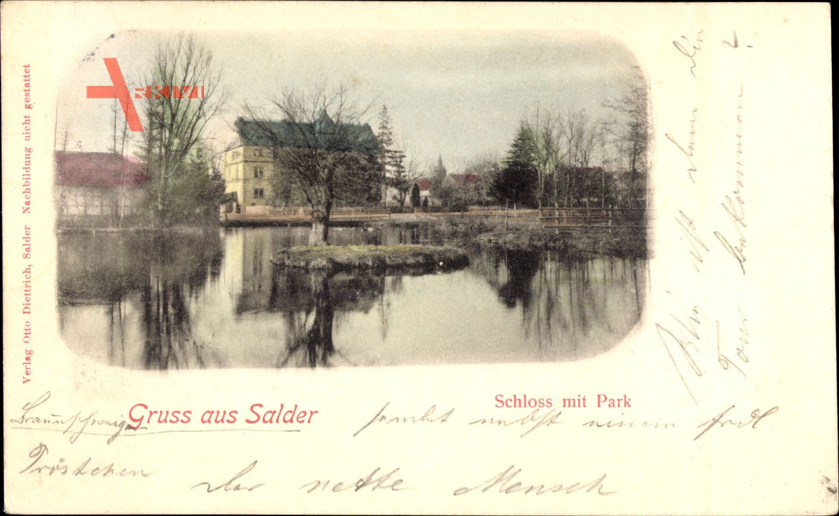 Salder Salzgitter in Niedersachsen, Blick übers Wasser auf Schloss mit Park