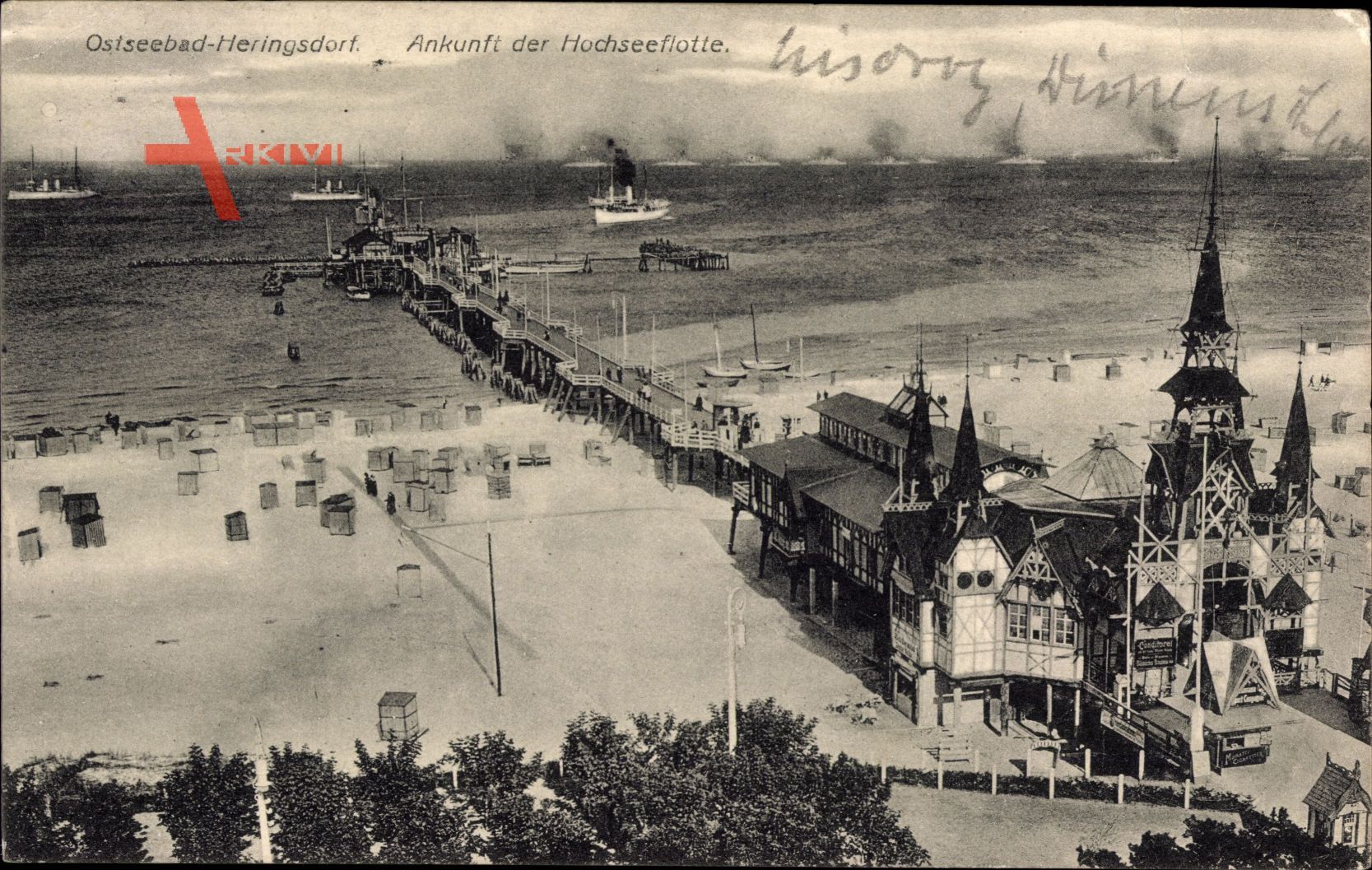 Ankunft der Hochseeflotte im Ostseebad Heringsdorf auf Usedom um 1913