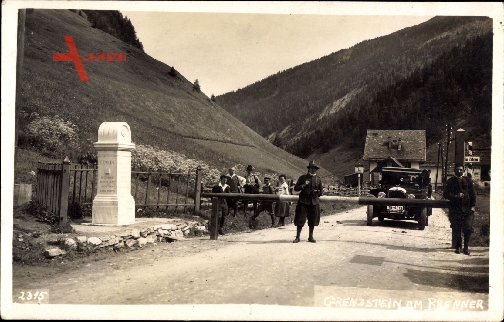 Brennergrenze, Grenzsoldaten, Schranke, Italien, Grenzstein