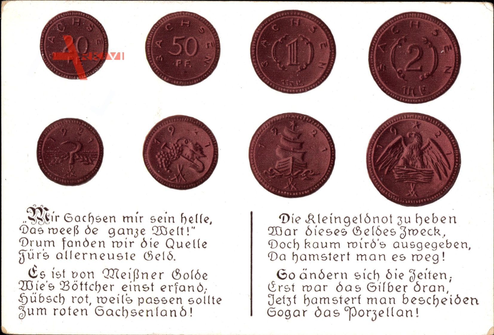 Münz Sachsen, Kleingeld, 50 Pfennig, 20 Pfennig, 1921