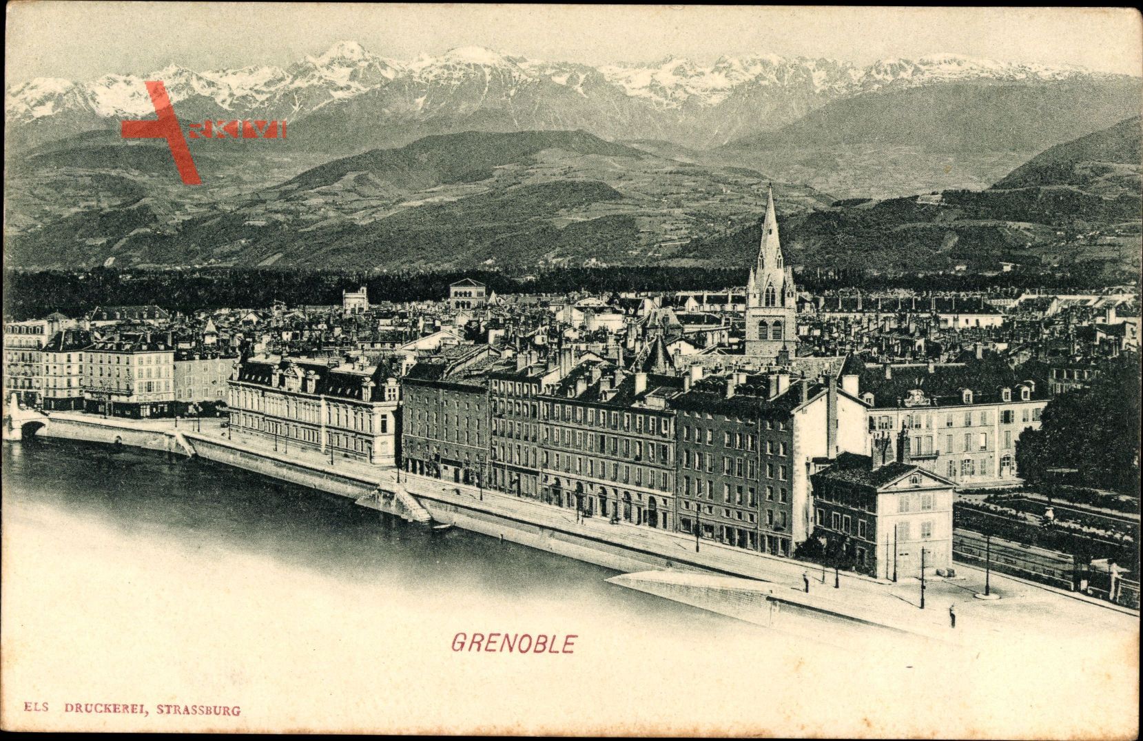 Grenoble Isère, Vogelschau auf den Ort, Gebäude am Wasser