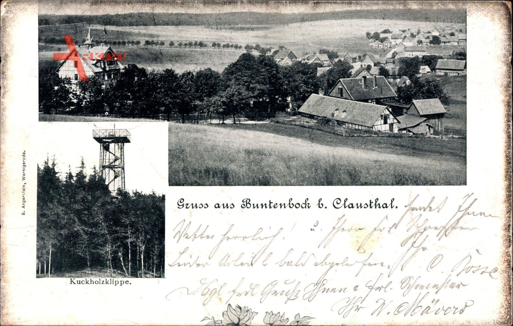 Buntenbach Clausthal Zellerfeld im Oberharz, Kuckholzklippe, Blick auf Ort
