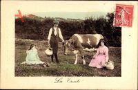 La Traite, Landwirte mit einer Kuh auf dem Feld
