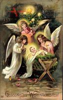 Frohe Weihnachten, Engel, Jesuskrippe, Tannenbaum