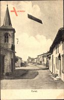 Cunel Meuse, Straßenpartie im Ort, Kirchturm, Häuser
