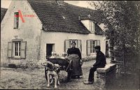 Laitiere flamande, Milchfrau mit Hundekarren, Wohnhaus