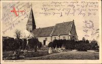 Dorum, Blick auf die Kirche, Glockenturm, Friedhof, Büsche