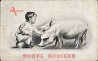 Glückwunsch, Porte Bonheur, Kind auf dem Nachttopf, Schweine