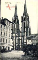 Marburg an der Lahn, Straßenpartie mit Blick auf die Elisabethkirche